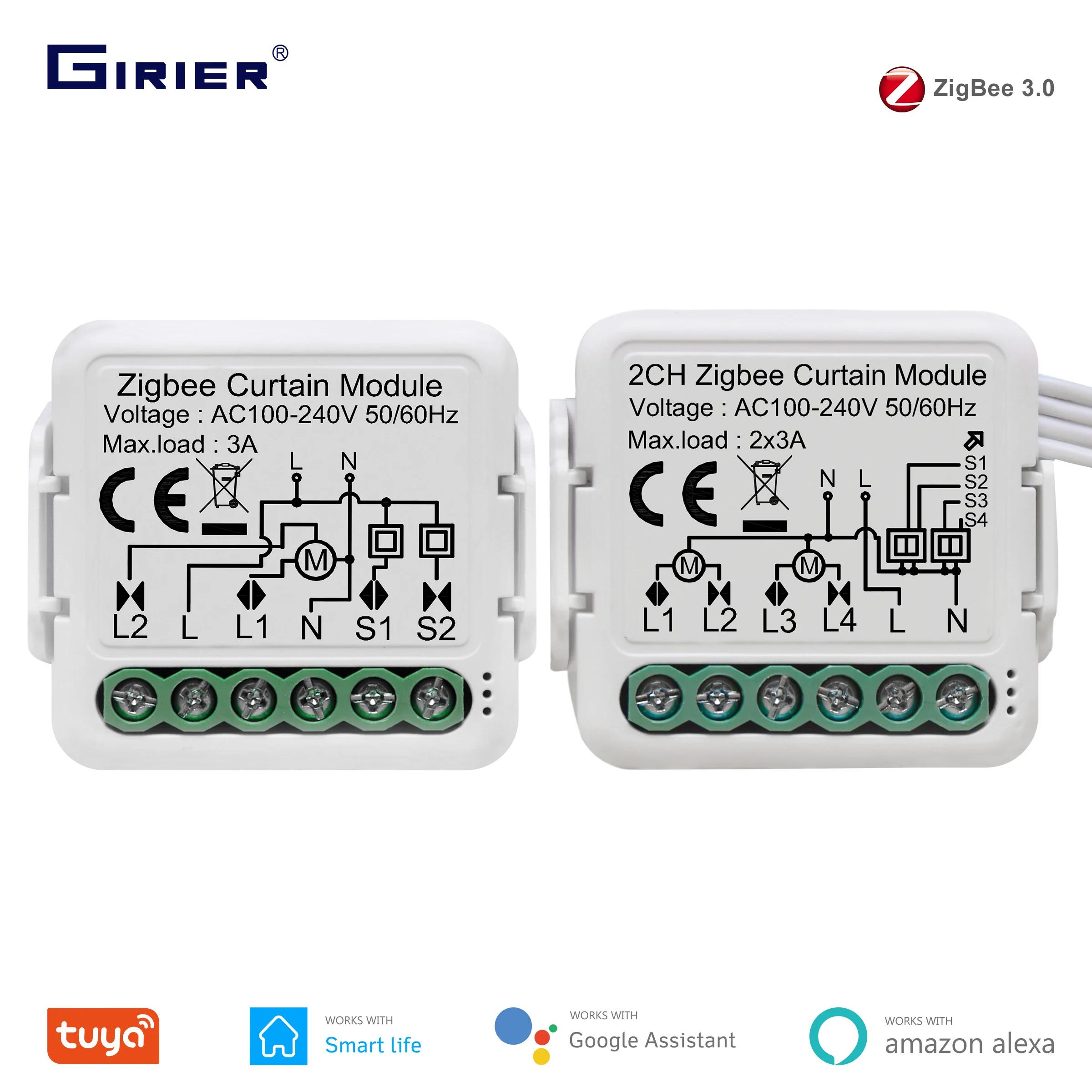 GIRIER Tuya ZigBee 3.0 스마트 블라인드 커튼 스위치 모듈은 2 웨이 컨트롤을 지원합니다. 롤러 셔터 모터는 Alexa Google 홈으로 작동합니다.